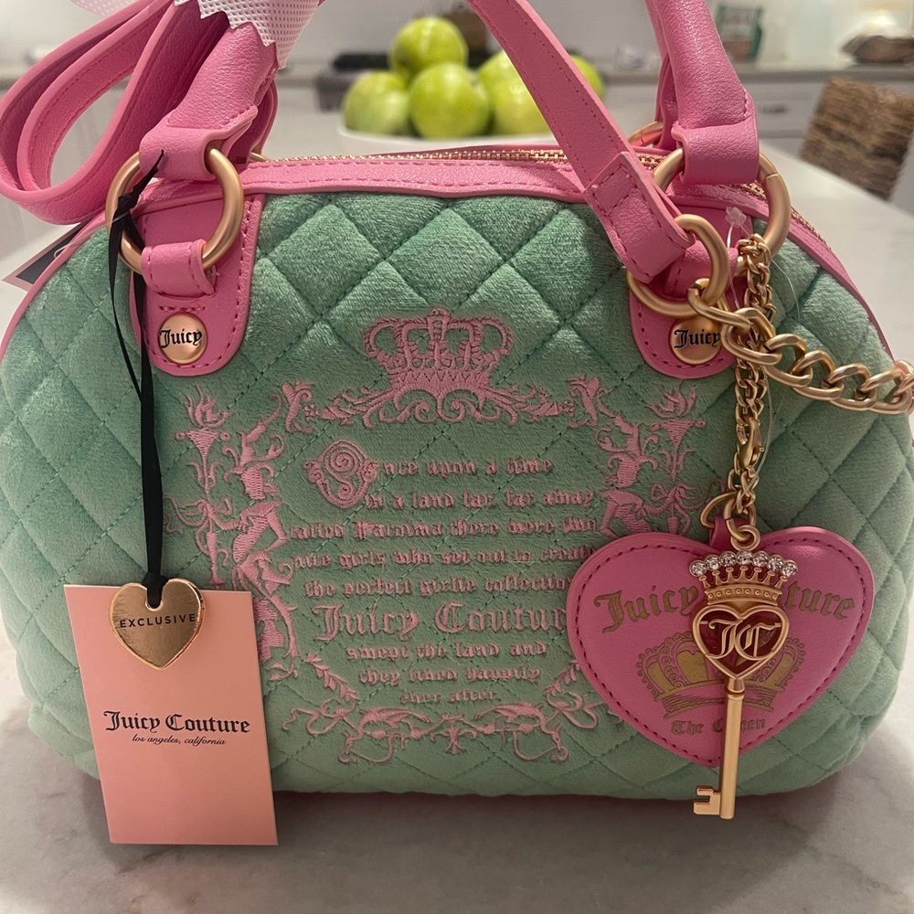 Juicy Couture Mint & Pink Quilted Satchel Bag